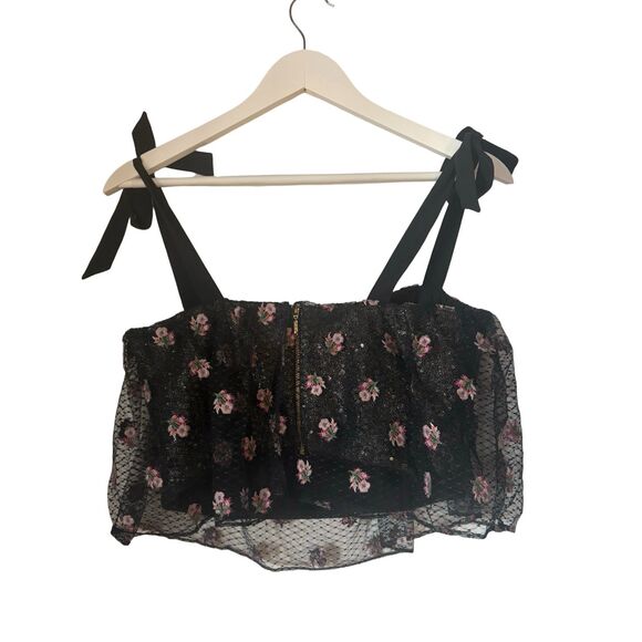 Saloni NWT Jemi Crop Black and Pink Layered Mesh - Picture 2 of 11